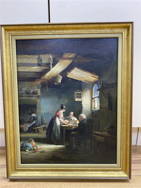 Nicholas Condy (1793-1857), oil on panel, Tavern interior with maid serving at a table, signed, 43 x 34cm